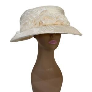 Deborah Fashions Women's Headwear Church Dress Floral Ribbon Ivory Off White Hat